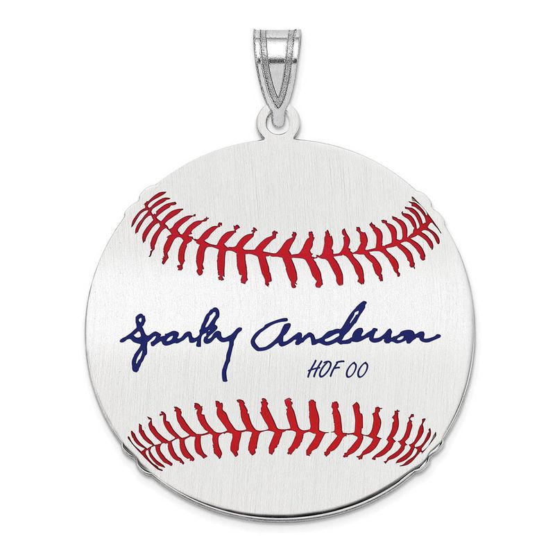 Sterling Silver Sparky Anderson Signature Lg Enamel Baseball Pendant